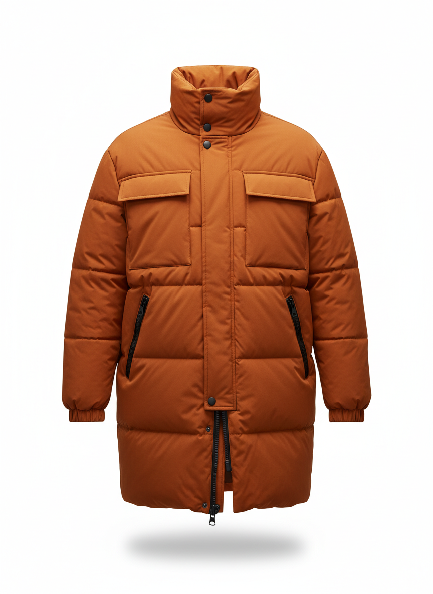 Men's Coat with Padded Mid Thigh Length